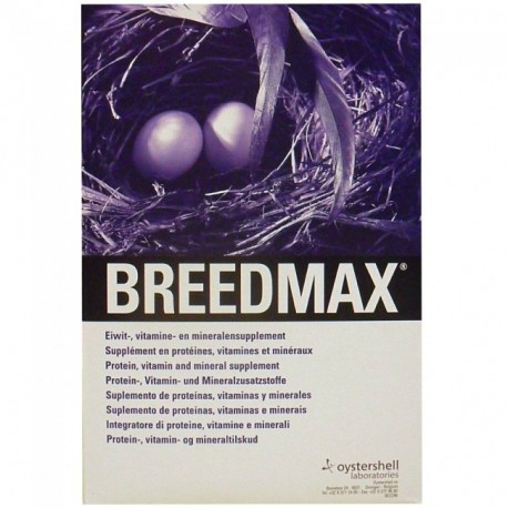 Breedmax
Breedmax er mere end bare et kosttilskud. Produktet blev lavet, da en dyrlæge, som havde fugle, var på udkig efter et produkt, som kunne give hans fugle en optimal tilstand, og forbedre frugtbarhed og give et bedre yngleresultat. Produkterne, der var på markedet i 1995 indeholdt kun små separat dele af det samlede tilskudsfoder, han skulle bruge; derfor vil han lave et produkt, som indeholdt alle de forskellige vitaminer og mineraler var. Han kontaktede en dyrlæge, der var ernæringsekspert og sammen lavede de Breedmax. Derefter prøvede han det på sine fugle og det gav et godt resultat. Jeg vil undlade at skrive navne på de forskellige stoffer, der er i Breedmax, da jeg ikke ved, om det er de rigtige danske navne; jeg skriver derfor kun om, hvad de gavner for.
Der er stoffer, der forbedre og yder modstand mod infektioner, sikre korrekt tarm funktion, optimal fordøjelse af mad, god vækst og optimal sundhed hos unge og voksne fugle. Breedmax indeholder også umættede fedtstoffer og den rigtige mængde af essentielle fedtsyrer. Disse fedtstoffer bliver forsømt af mange æggefoderproducenter, men disse fedtsyre er vigtige for reproduktion og nødvendige for optimal hud og fjerstruktur. Fedtindholdet garanterer optimal vækst af unge fugle, men undgår fedme hos voksne fugle. Breedmax indeholder 25,7 % proteiner, som er let fordøjeligt og indeholder de essentielle aminosyrer, som er vigtige for vækst og fjerdragt. Der er de nødvendige mineraler og sporstoffer og forskellige vitaminer, som dækker fuglens daglige behov.
Man kan blande Breedmax det i æggefodret, og uden for yngletiden skal de have to gange om ugen, i yngletiden hver dag. Dosering 5 til 10 gram pr 100 gram æggefoder. Breedmax kan bruges til alle fugle. 
